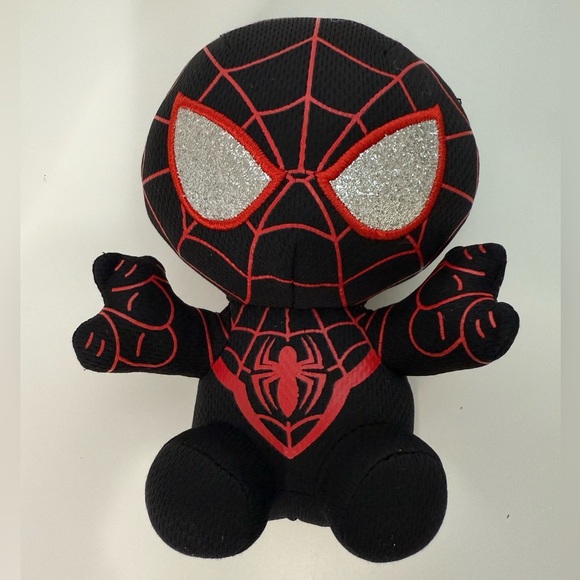 7β Ty Marvel Spider-Man Stuffed Animal, Baby Miles Morales - Black and Red - Picture 1 of 5